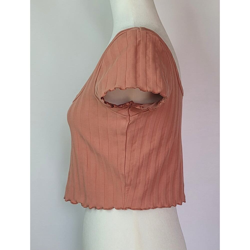 Offline by Aerie Terra Cotta Ribbed Crop Top Size L Square Neckline Lettuce Edge - Picture 4 of 10